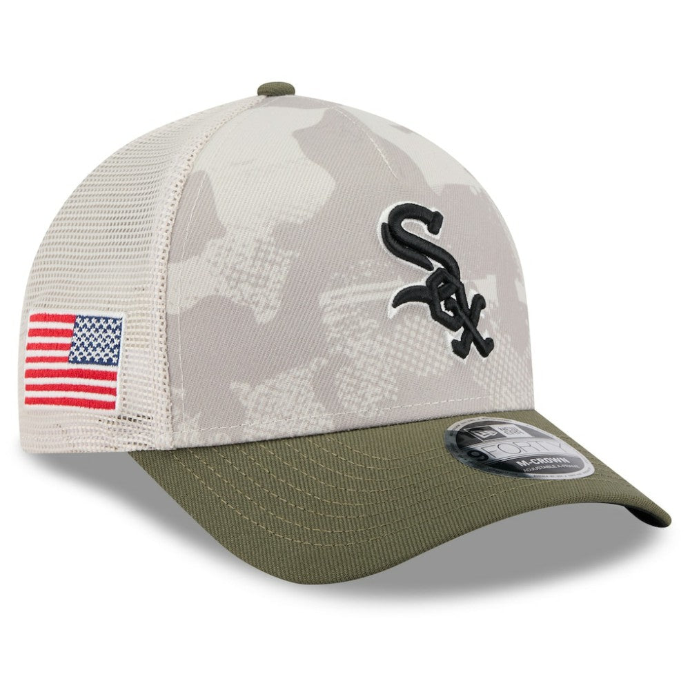 Chicago White Sox 2025 Armed Forces Day 9FORTY M-Crown A-Frame Adjustable Hat Light Beige/Olive | New Era