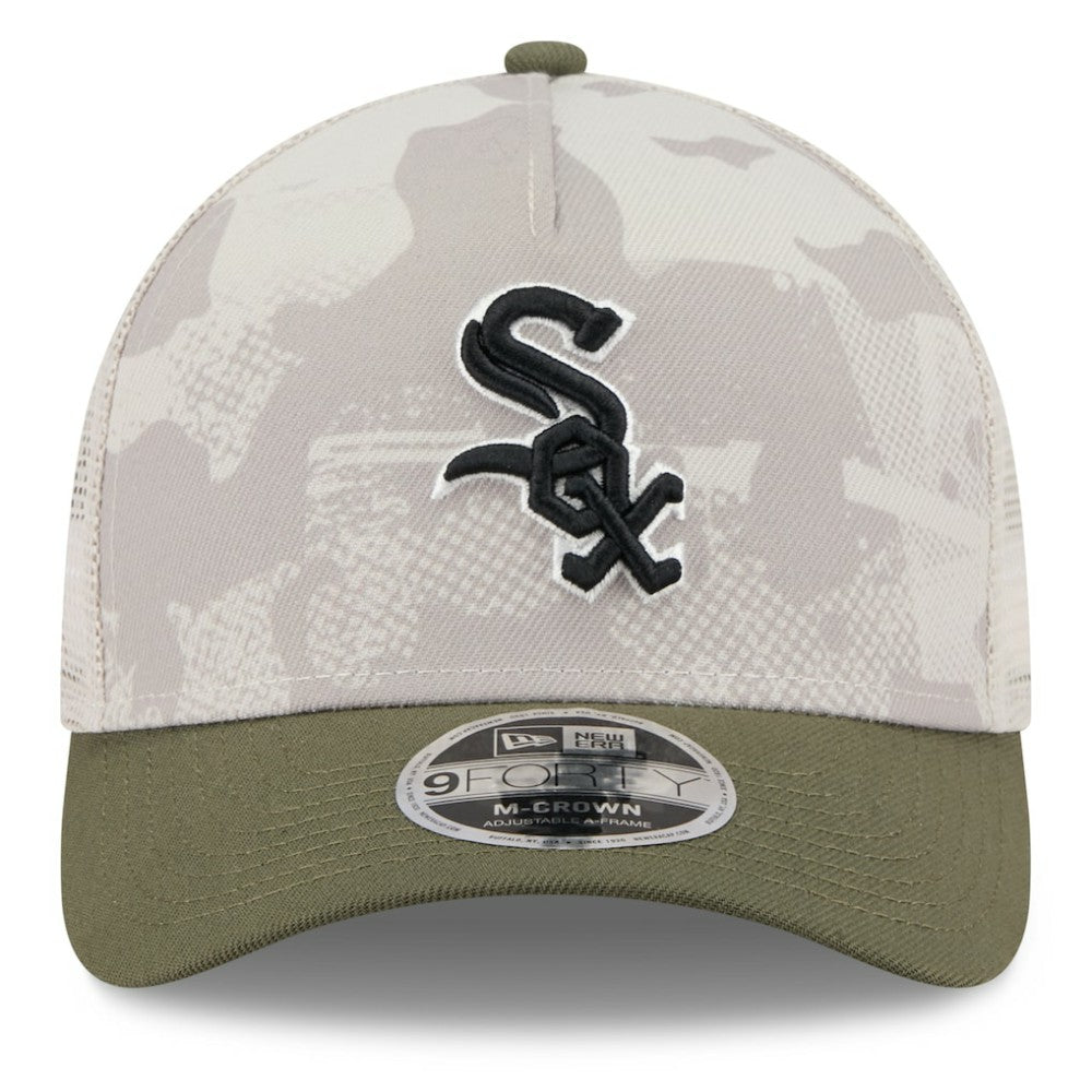 Chicago White Sox 2025 Armed Forces Day 9FORTY M-Crown A-Frame Adjustable Hat Light Beige/Olive | New Era