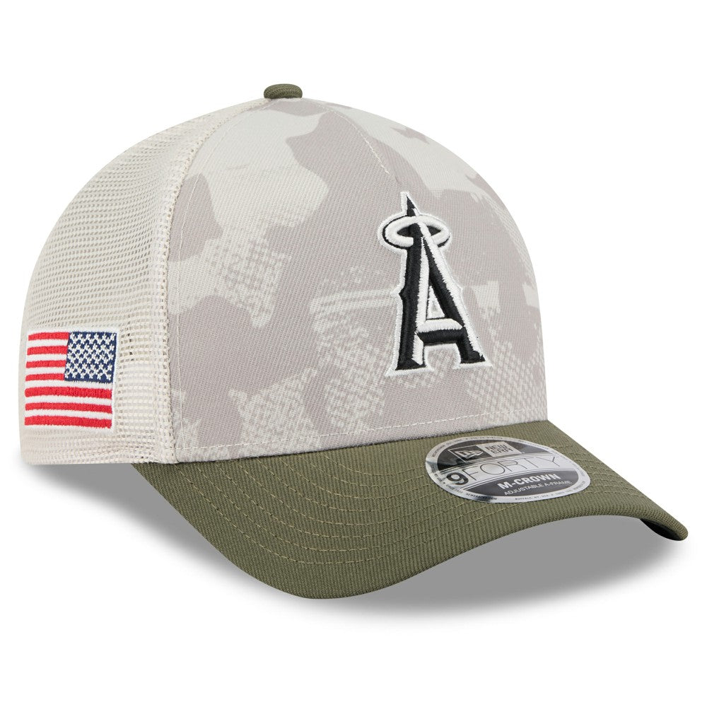 Los Angeles Angels 2025 Armed Forces Day 9FORTY M-Crown A-Frame Adjustable Hat Light Beige/Olive | New Era