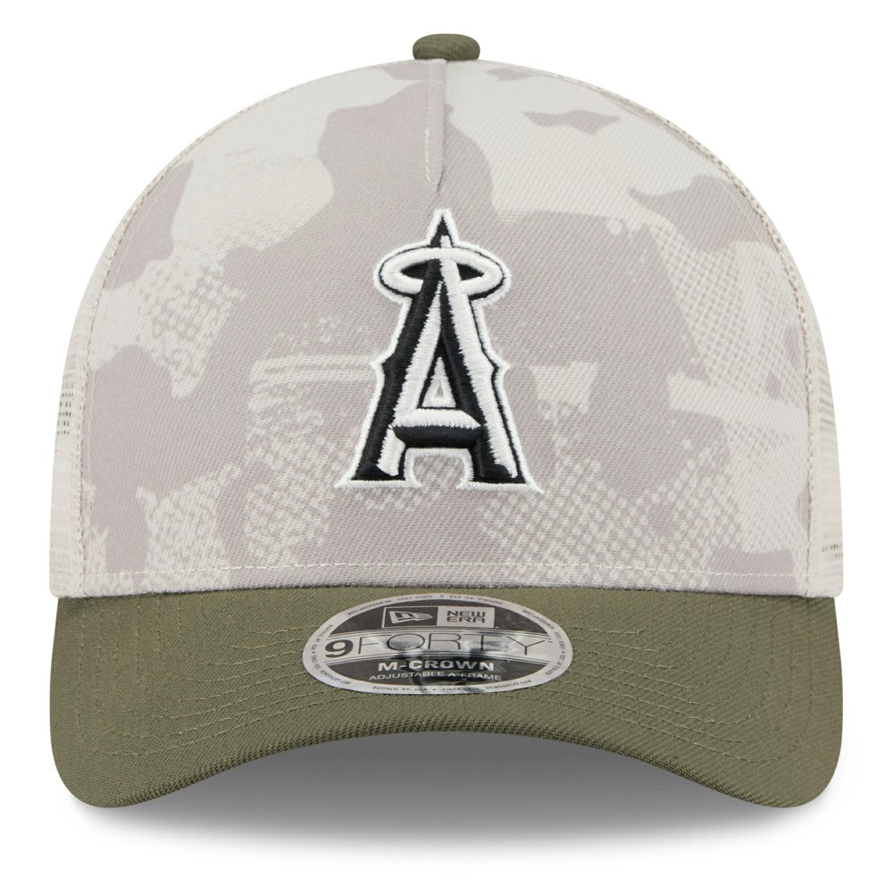 Los Angeles Angels 2025 Armed Forces Day 9FORTY M-Crown A-Frame Adjustable Hat Light Beige/Olive | New Era