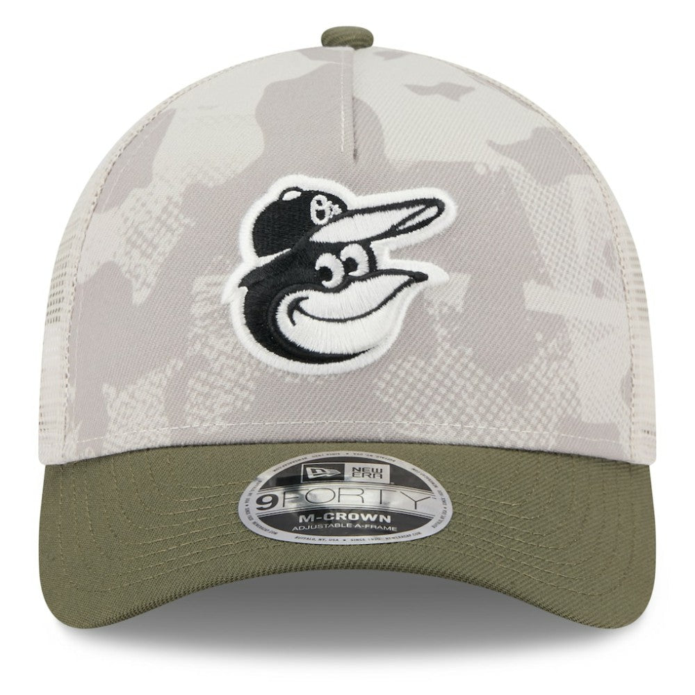 Baltimore Orioles 2025 Armed Forces Day 9FORTY M-Crown A-Frame Adjustable Hat Light Beige/Olive | New Era