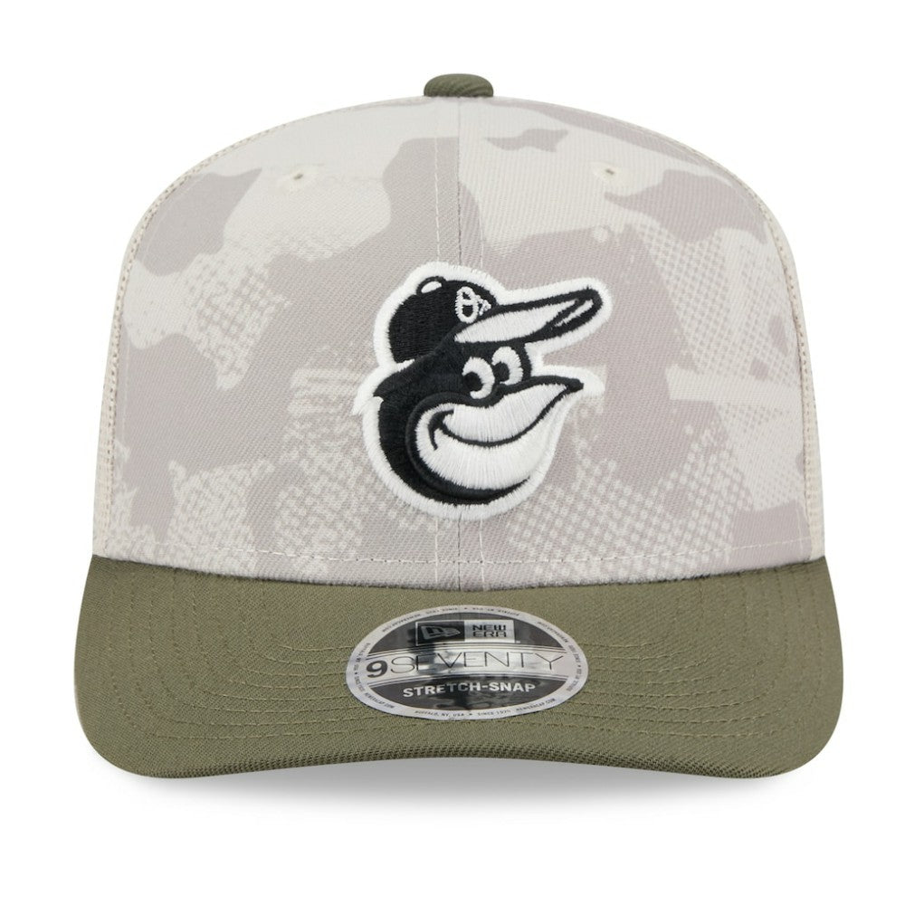 Baltimore Orioles 2025 Armed Forces Day 9SEVENTY Stretch-Snap Hat Light Beige/Olive | New Era