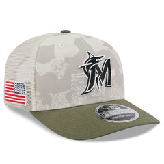 Miami Marlins 2025 Armed Forces Day 9SEVENTY Stretch-Snap Hat Light Beige/Olive | New Era