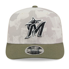 Miami Marlins 2025 Armed Forces Day 9SEVENTY Stretch-Snap Hat Light Beige/Olive | New Era