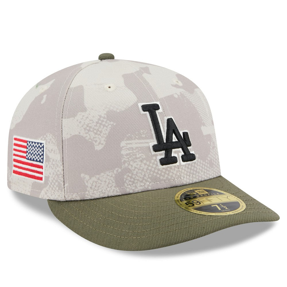 Los Angeles Dodgers 2025 Armed Forces Day Low Profile 59FIFTY Fitted Hat Light Beige/Olive | New Era