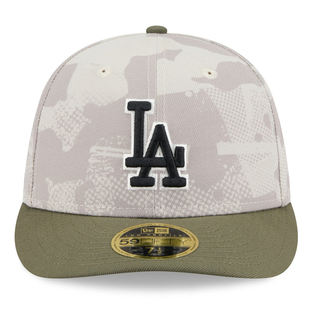 Los Angeles Dodgers 2025 Armed Forces Day Low Profile 59FIFTY Fitted Hat Light Beige/Olive | New Era