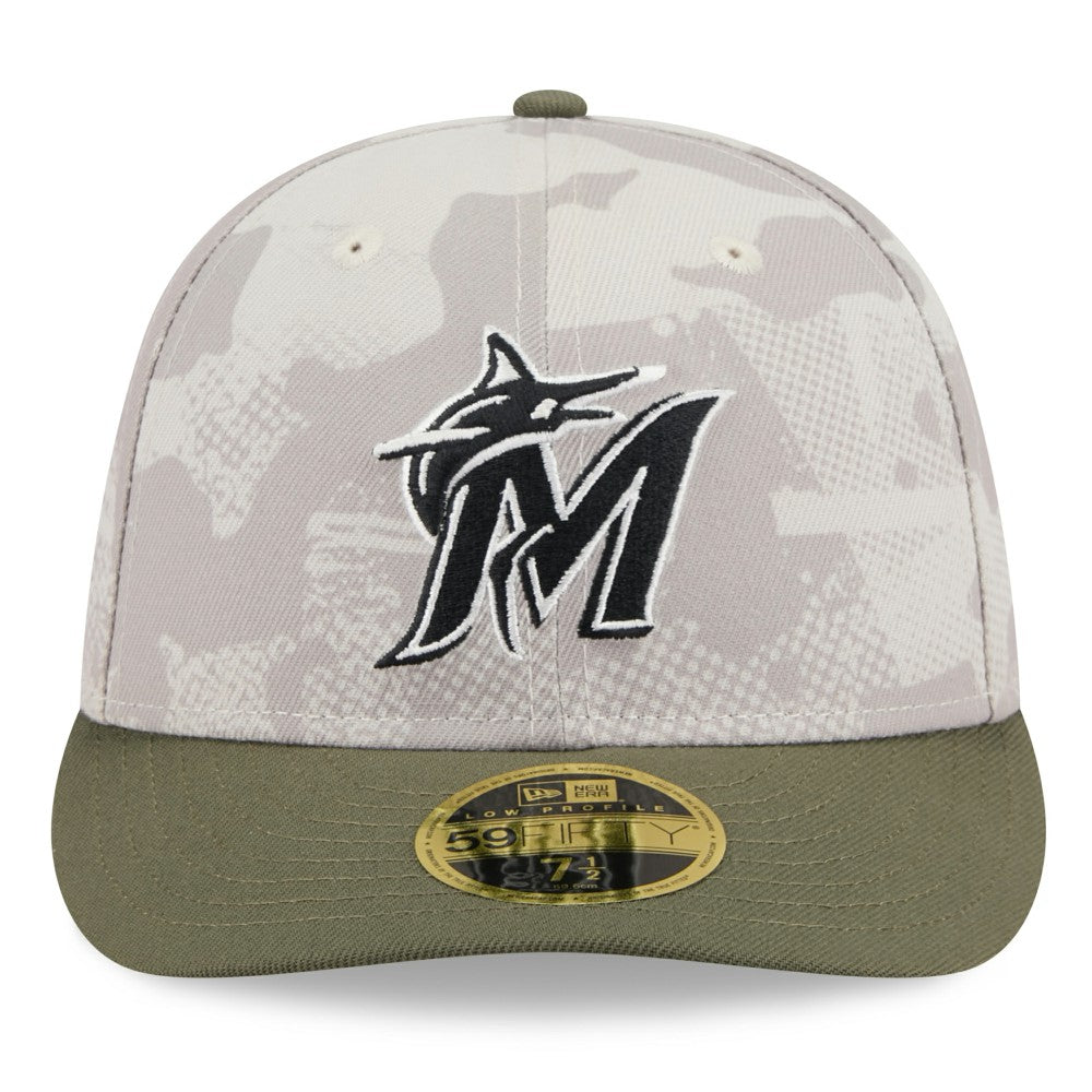 Miami Marlins 2025 Armed Forces Day Low Profile 59FIFTY Fitted Hat Light Beige/Olive | New Era