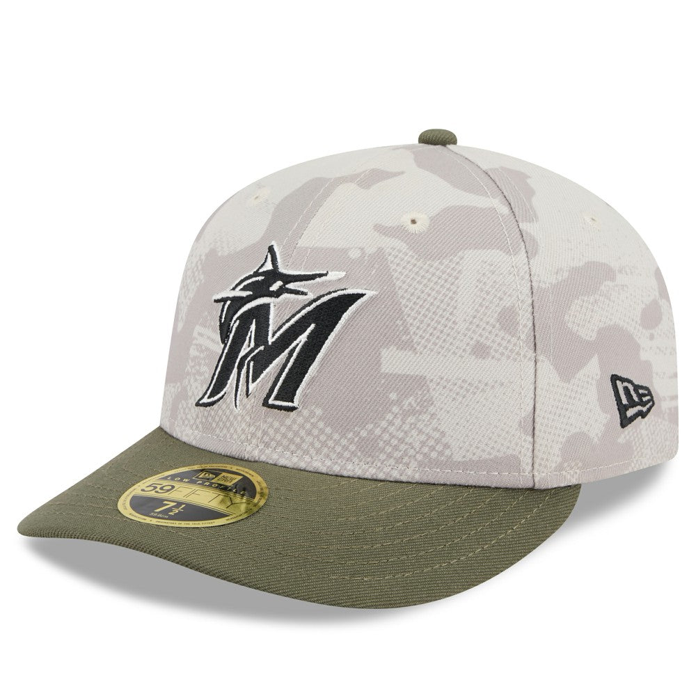 Miami Marlins 2025 Armed Forces Day Low Profile 59FIFTY Fitted Hat Light Beige/Olive | New Era