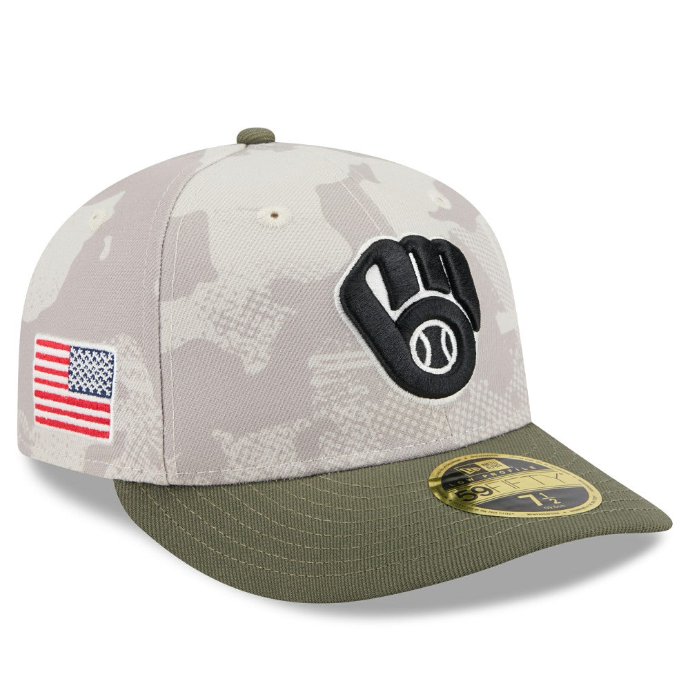 Milwaukee Brewers 2025 Armed Forces Day Low Profile 59FIFTY Fitted Hat Light Beige/Olive | New Era