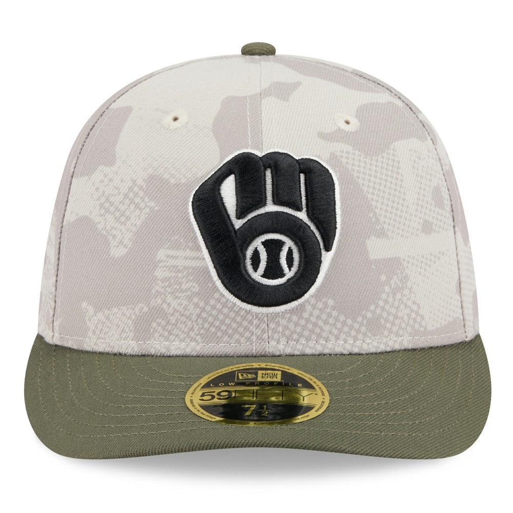 Milwaukee Brewers 2025 Armed Forces Day Low Profile 59FIFTY Fitted Hat Light Beige/Olive | New Era