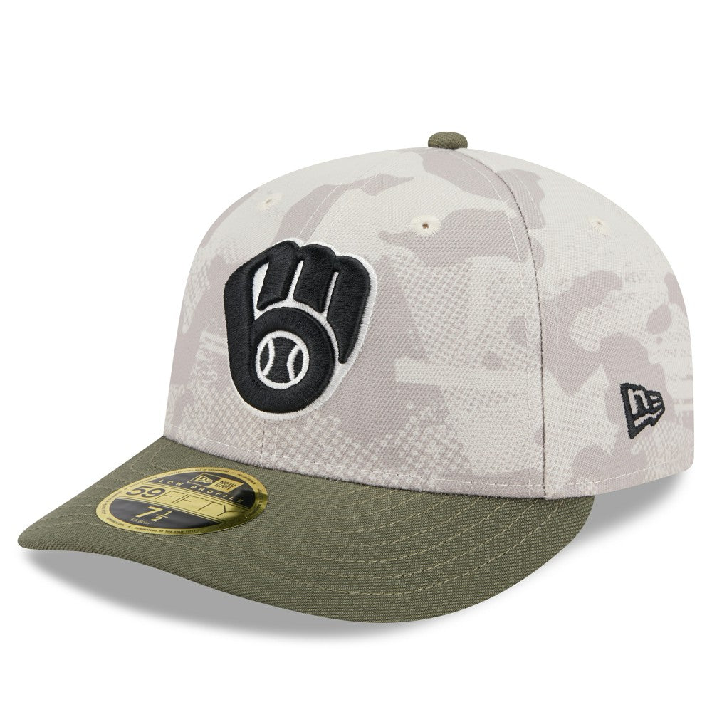 Milwaukee Brewers 2025 Armed Forces Day Low Profile 59FIFTY Fitted Hat Light Beige/Olive | New Era