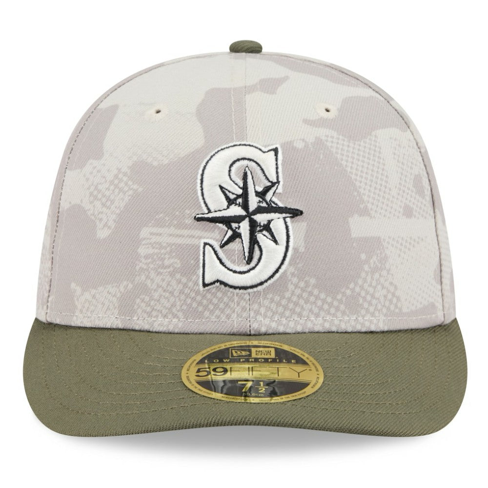 Seattle Mariners 2025 Armed Forces Day Low Profile 59FIFTY Fitted Hat Light Beige/Olive | New Era
