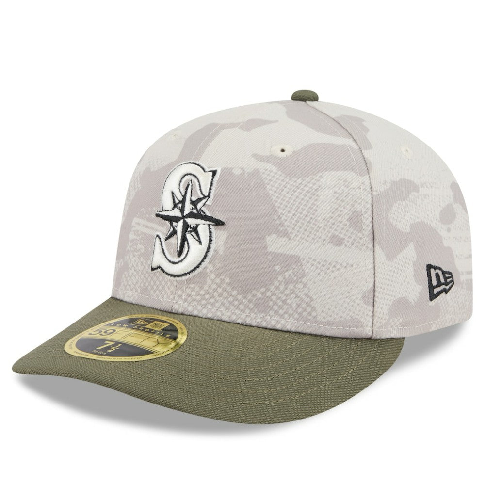 Seattle Mariners 2025 Armed Forces Day Low Profile 59FIFTY Fitted Hat Light Beige/Olive | New Era