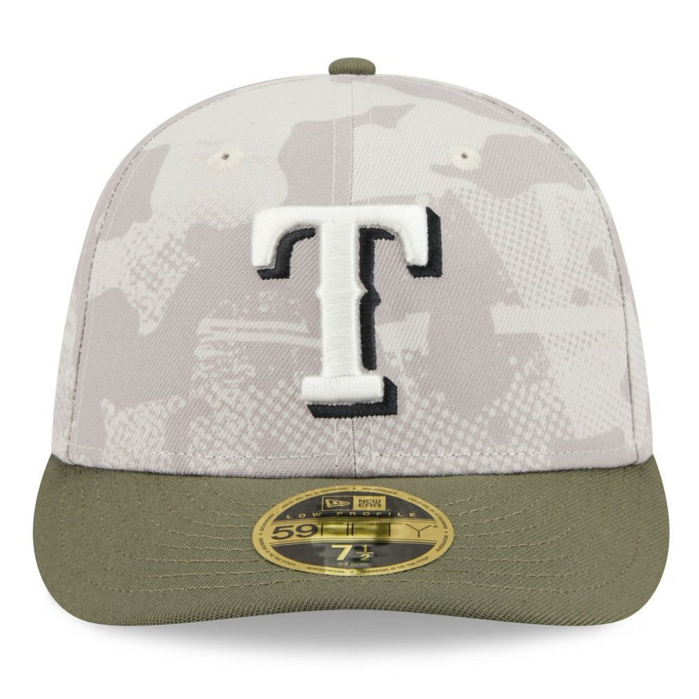 Texas Rangers 2025 Armed Forces Day Low Profile 59FIFTY Fitted Hat Light Beige/Olive | New Era