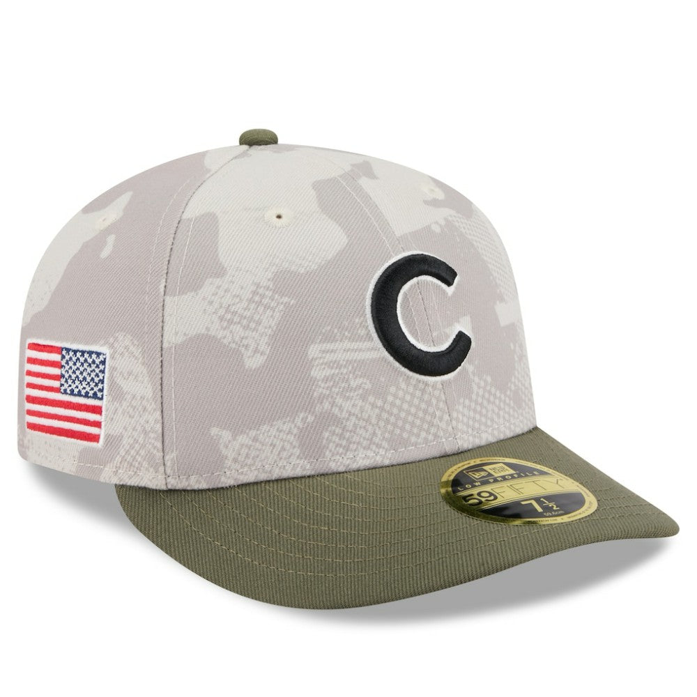 Chicago Cubs 2025 Armed Forces Day Low Profile 59FIFTY Fitted Hat Light Beige/Olive | New Era