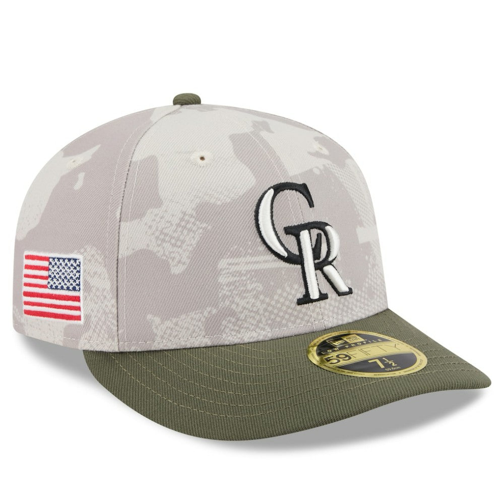 Colorado Rockies 2025 Armed Forces Day Low Profile 59FIFTY Fitted Hat Light Beige/Olive | New Era