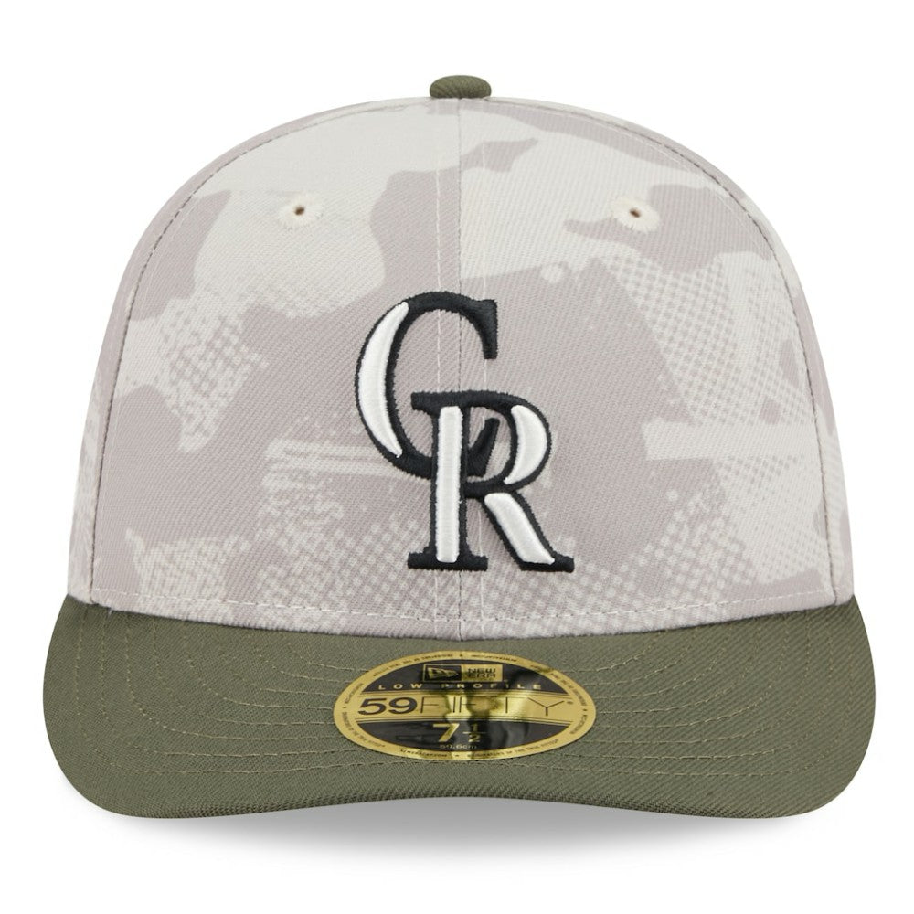 Colorado Rockies 2025 Armed Forces Day Low Profile 59FIFTY Fitted Hat Light Beige/Olive | New Era
