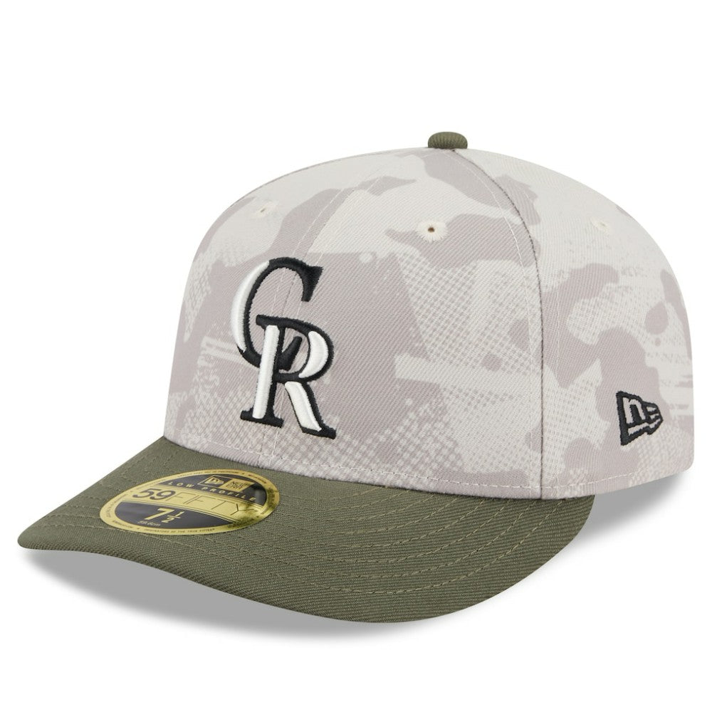 Colorado Rockies 2025 Armed Forces Day Low Profile 59FIFTY Fitted Hat Light Beige/Olive | New Era