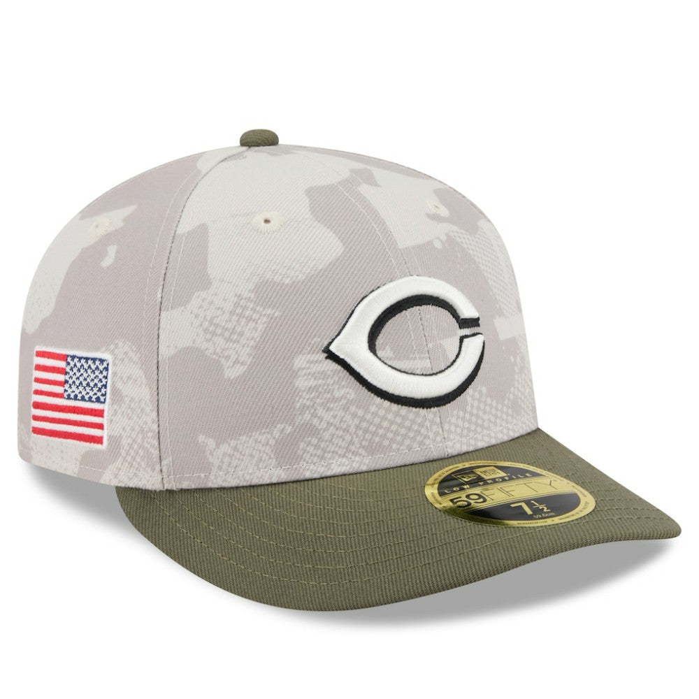 Cincinnati Reds 2025 Armed Forces Day Low Profile 59FIFTY Fitted Hat Light Beige/Olive | New Era