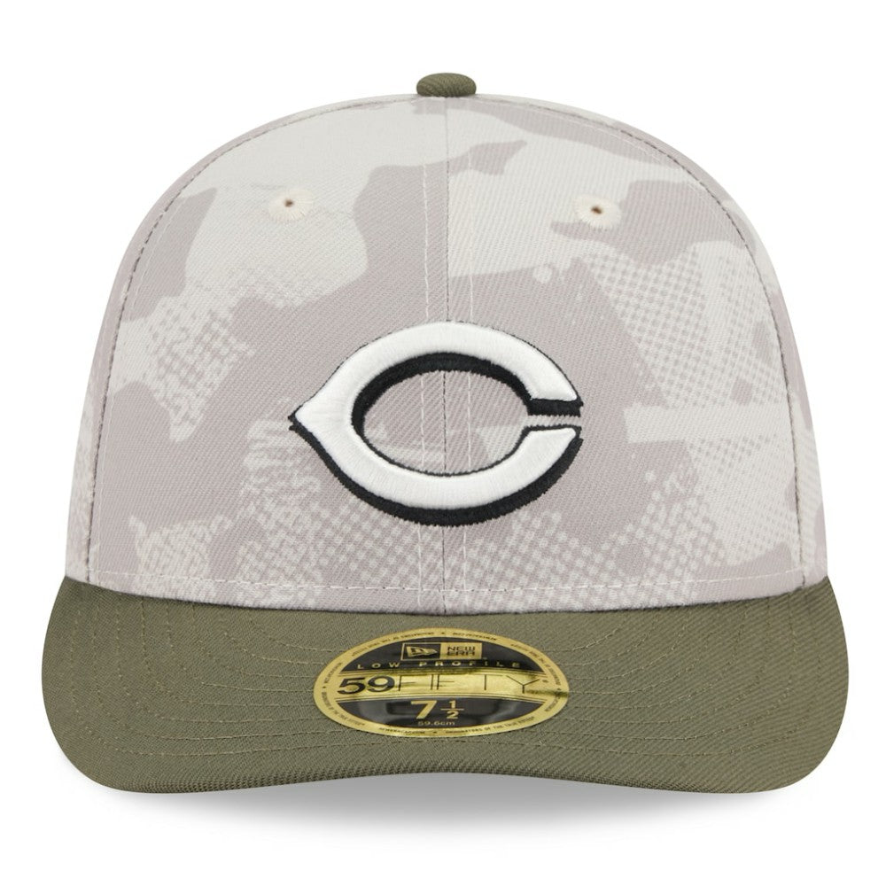 Cincinnati Reds 2025 Armed Forces Day Low Profile 59FIFTY Fitted Hat Light Beige/Olive | New Era