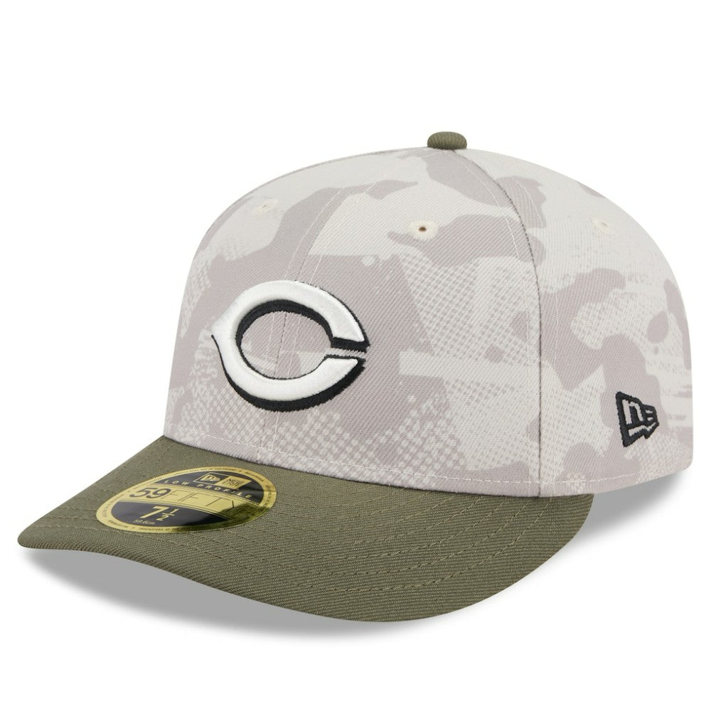Cincinnati Reds 2025 Armed Forces Day Low Profile 59FIFTY Fitted Hat Light Beige/Olive | New Era