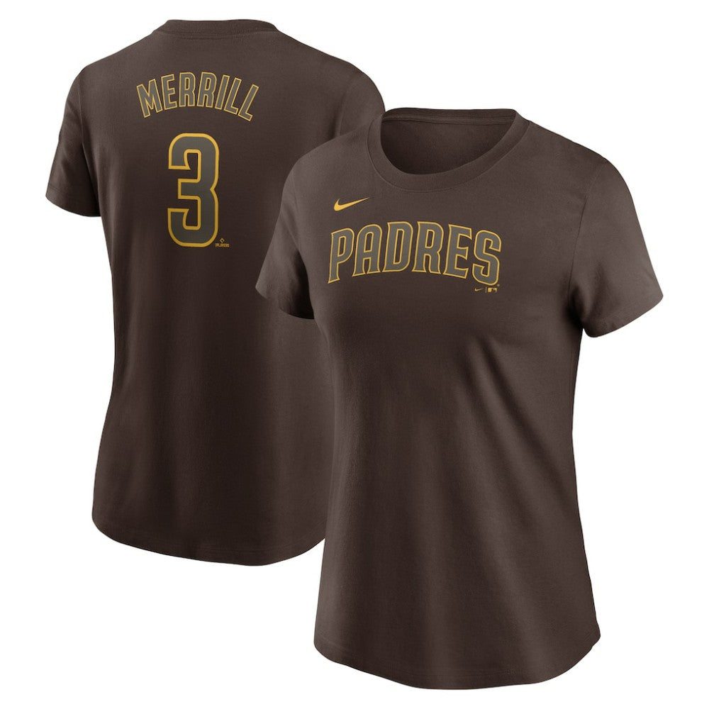 Jackson Merrill San Diego Padres Women's Cooperstown Collection Fuse Name & Number T-Shirt Brown | Nike