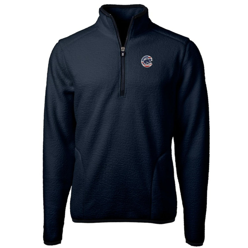 Chicago Cubs Cutter & Buck Big & Tall Americana Cascade Eco Fleece Quarter-Zip Jacket Navy