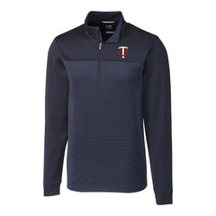 Minnesota Twins Cutter & Buck Big & Tall Traverse Stripe Stretch DryTec Quarter-Zip Top Navy