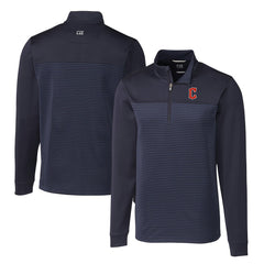 Cleveland Guardians Cutter & Buck Big & Tall Traverse Stripe Stretch DryTec Quarter-Zip Top Navy