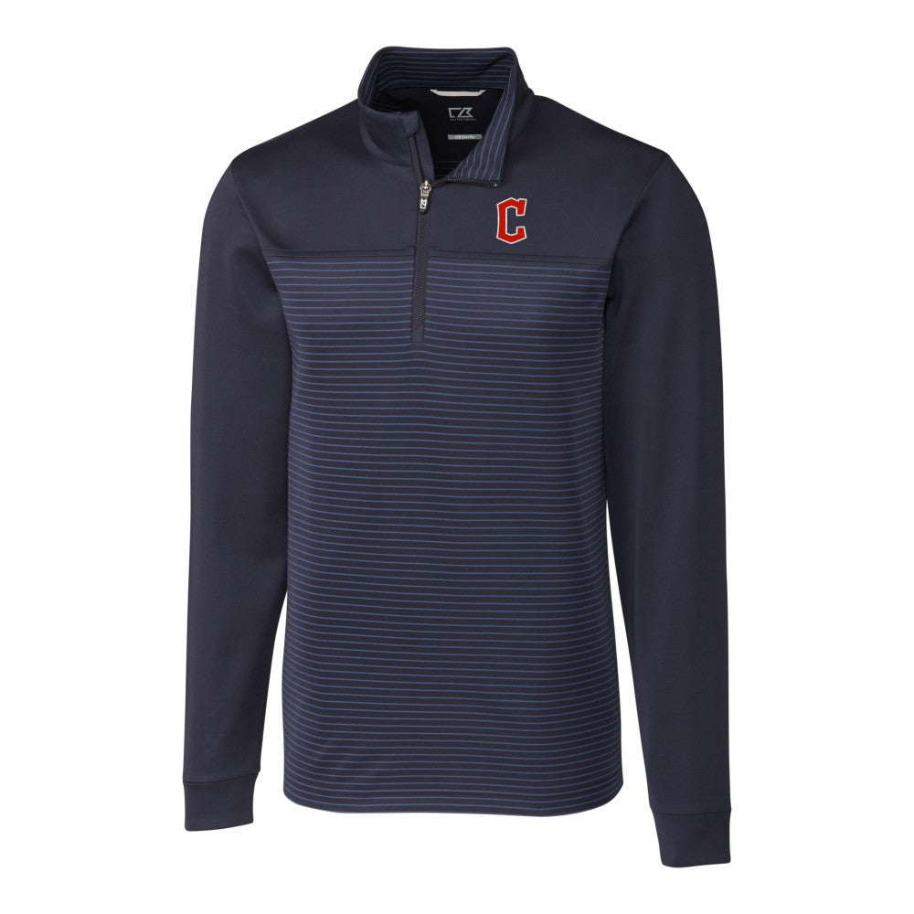 Cleveland Guardians Cutter & Buck Big & Tall Traverse Stripe Stretch DryTec Quarter-Zip Top Navy