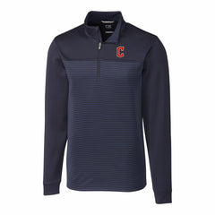 Cleveland Guardians Cutter & Buck Big & Tall Traverse Stripe Stretch DryTec Quarter-Zip Top Navy