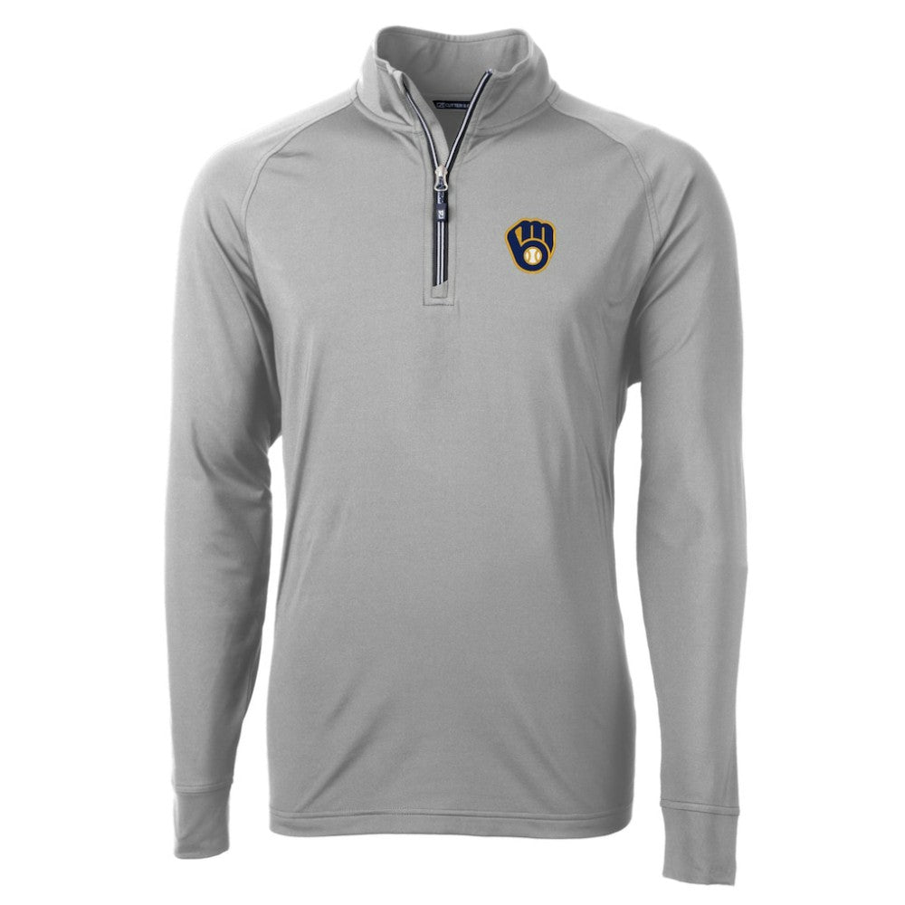 Milwaukee Brewers Cutter & Buck Big & Tall Adapt Eco Knit Stretch Recycled Quarter-Zip Pullover Top Gray