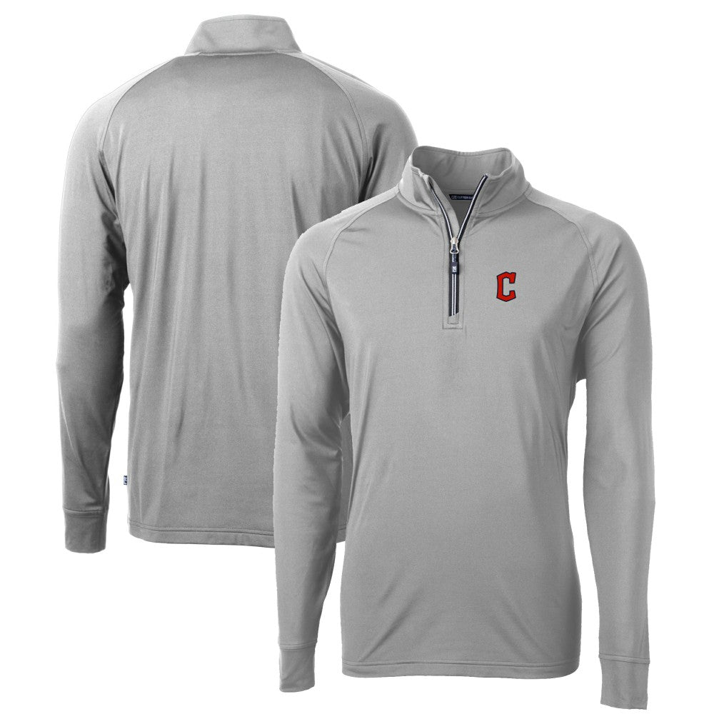Cleveland Guardians Cutter & Buck Big & Tall Adapt Eco Knit Stretch Recycled Raglan DryTec Quarter-Zip Top Gray
