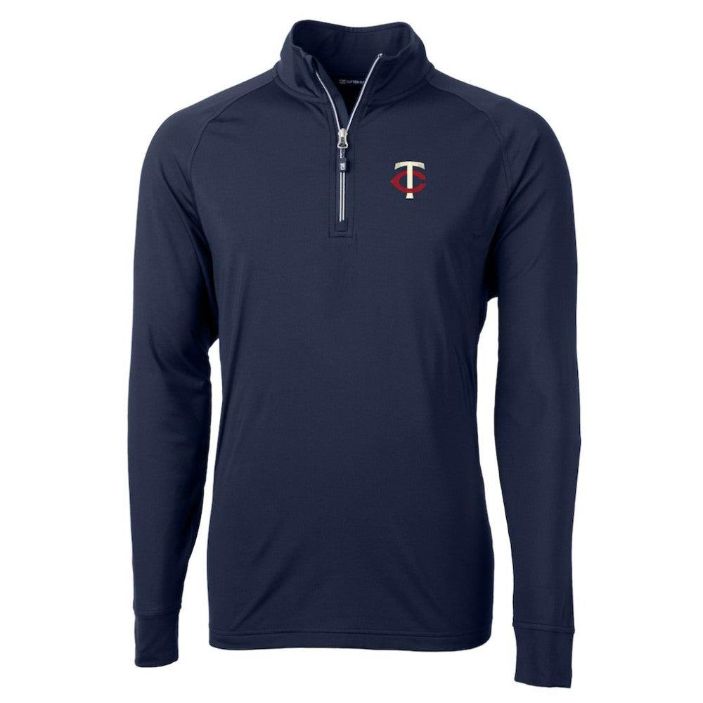 Minnesota Twins Cutter & Buck Big & Tall Adapt Eco Knit Stretch Recycled Quarter-Zip Pullover Top Navy