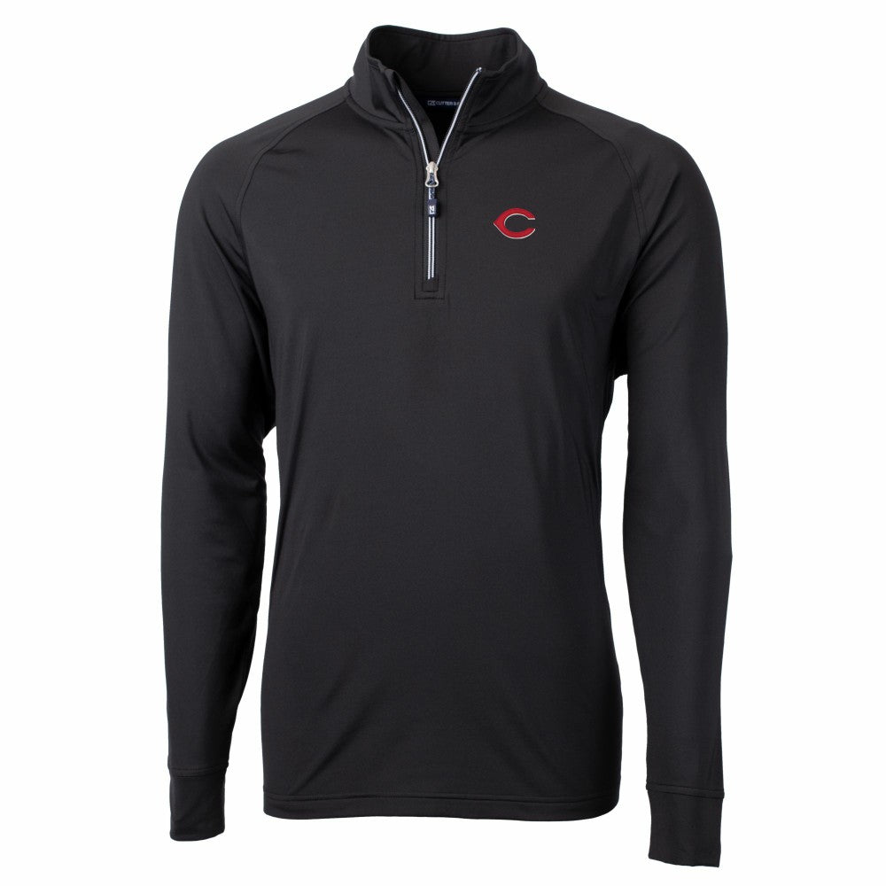Cincinnati Reds Cutter & Buck Big & Tall Adapt Eco Knit Stretch Recycled Quarter-Zip Pullover Top Black