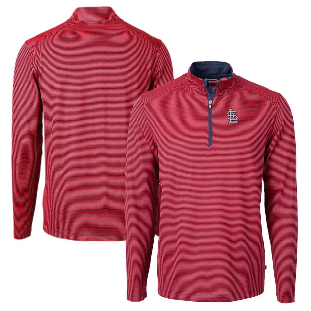 St. Louis Cardinals Cutter & Buck Big & Tall Virtue Eco Pique Micro Stripe Quarter-Zip Jacket Red