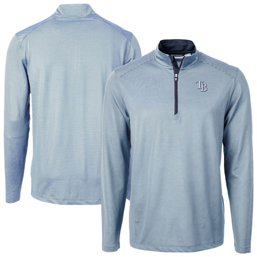 Tampa Bay Rays Cutter & Buck Virtue Eco Pique Micro Stripe Recycled Quarter-Zip Pullover Top Light Blue