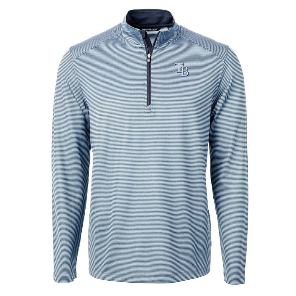 Tampa Bay Rays Cutter & Buck Virtue Eco Pique Micro Stripe Recycled Quarter-Zip Pullover Top Light Blue
