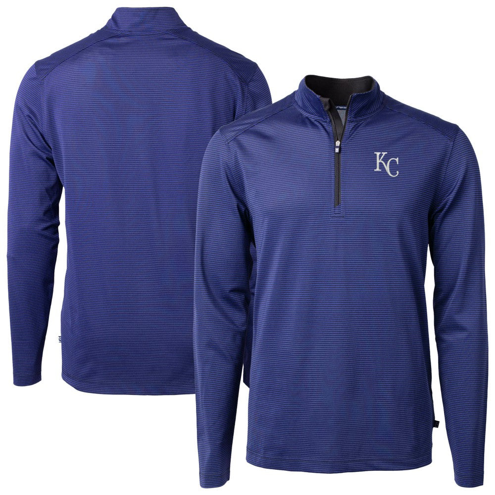 Kansas City Royals Cutter & Buck Virtue Eco Pique Micro Stripe Recycled Quarter-Zip Pullover Top Royal