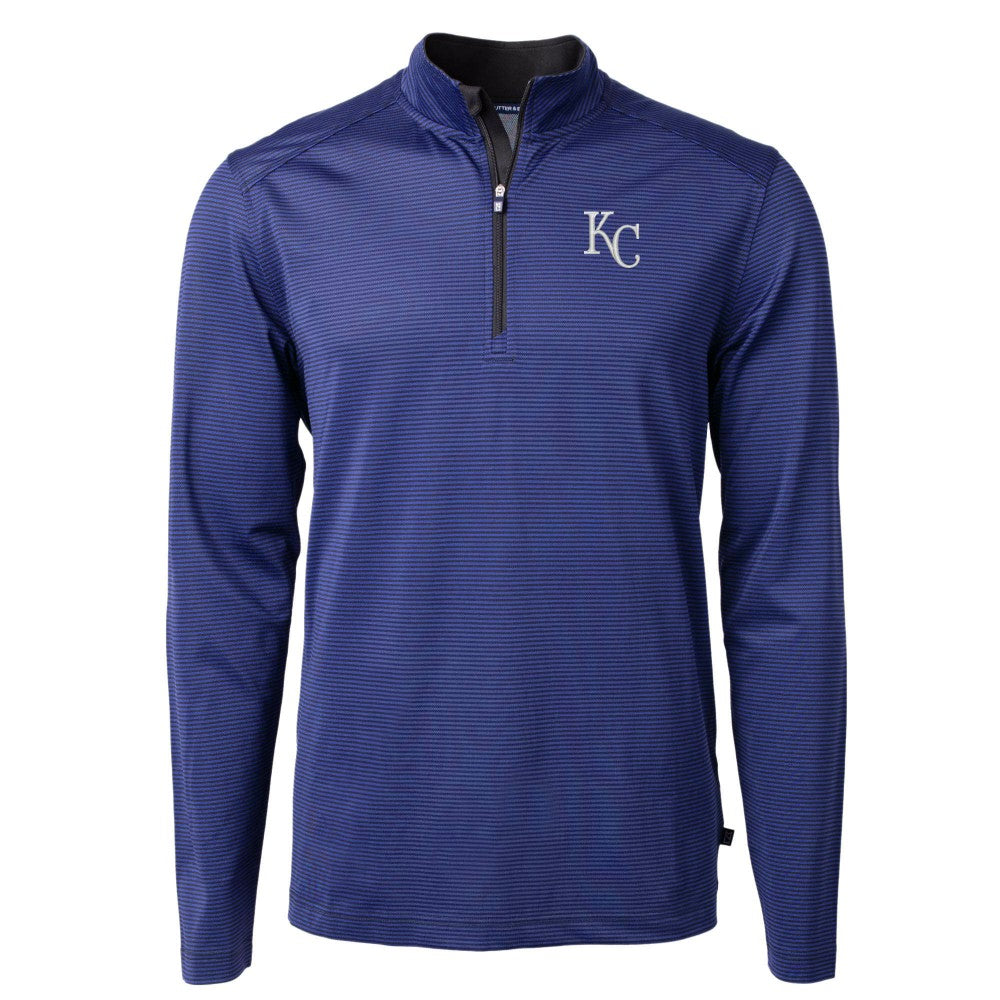 Kansas City Royals Cutter & Buck Virtue Eco Pique Micro Stripe Recycled Quarter-Zip Pullover Top Royal