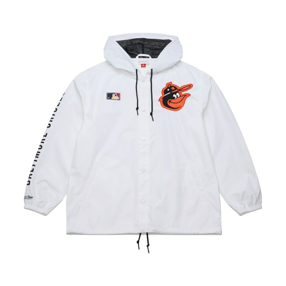 Baltimore Orioles Vintage Full-Snap Hooded Coaches Jacket White | Mitchell & Ness