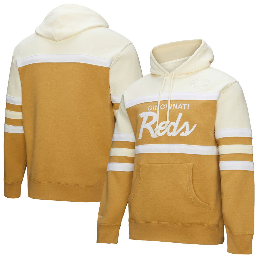 Cincinnati Reds Head Coach Pullover Hoodie Tan/Cream | Mitchell & Ness