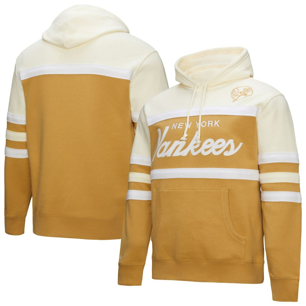 New York Yankees Head Coach Pullover Hoodie Tan/Cream | Mitchell & Ness