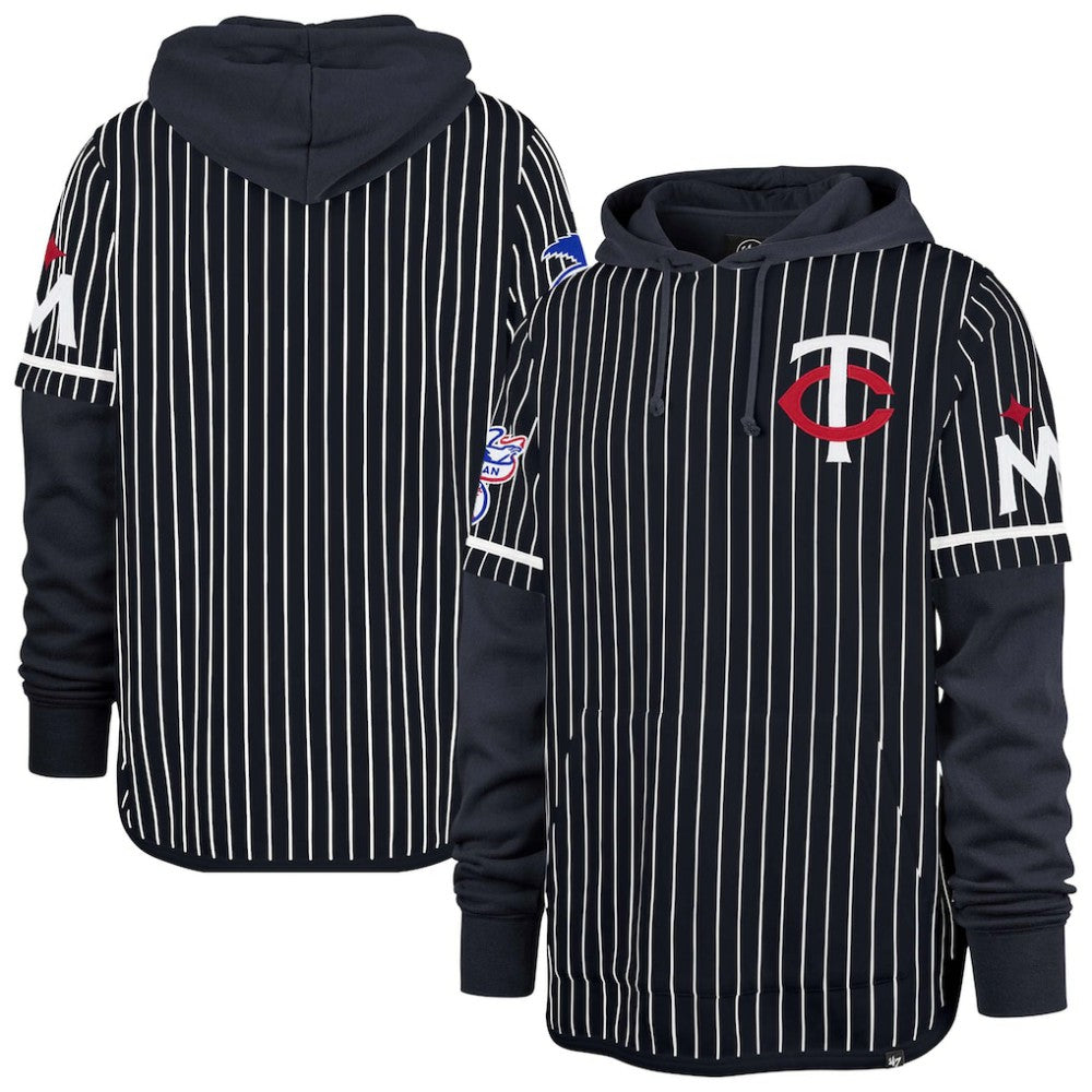 Minnesota Twins Pinstripe Double Header Pullover Hoodie Navy | 47 brand