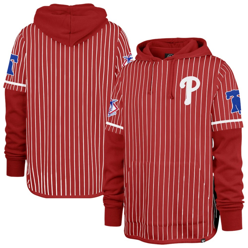 Philadelphia Phillies Pinstripe Double Header Pullover Hoodie Red | 47 brand