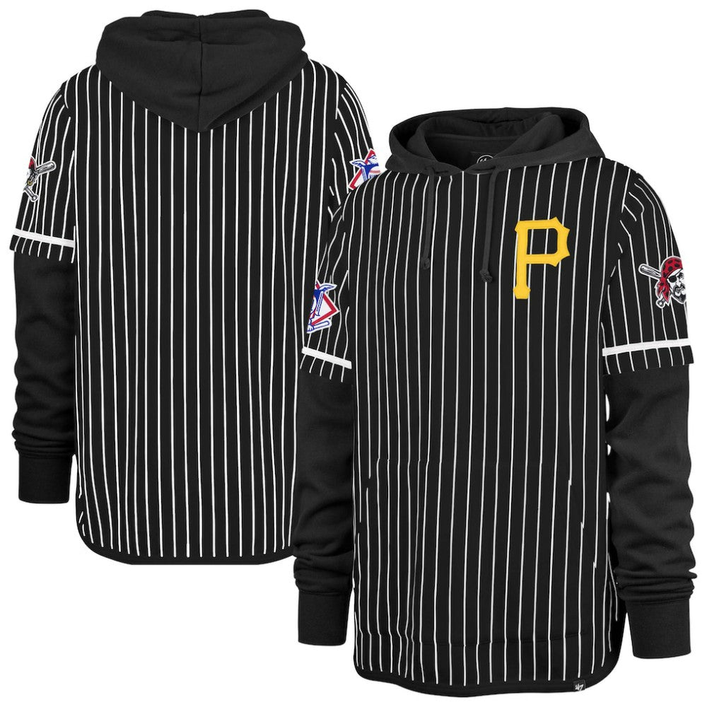 Pittsburgh Pirates Pinstripe Double Header Pullover Hoodie Black | 47 brand