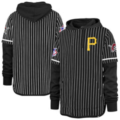Pittsburgh Pirates Pinstripe Double Header Pullover Hoodie Black | 47 brand