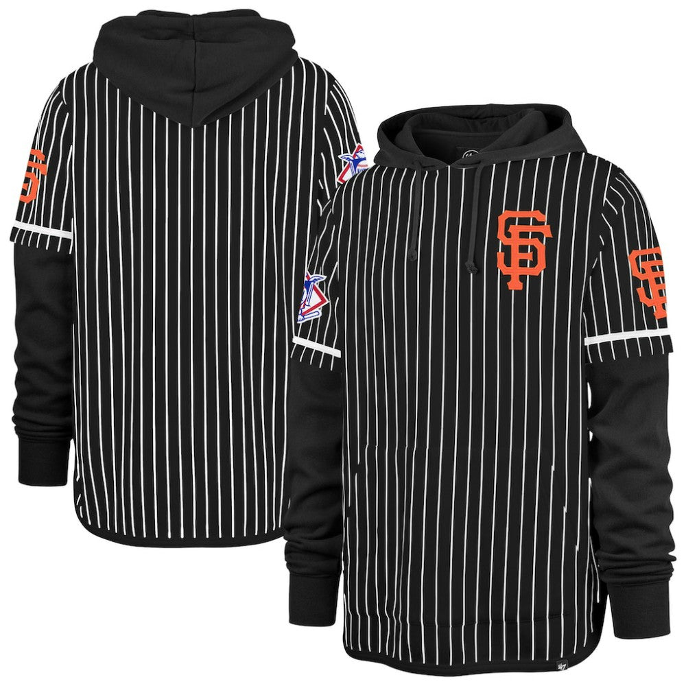 San Francisco Giants Pinstripe Double Header Pullover Hoodie Black | 47 brand