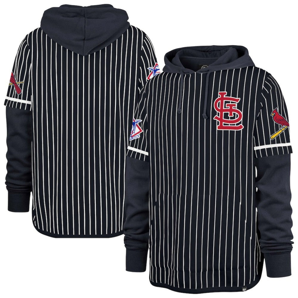 St. Louis Cardinals Pinstripe Double Header Pullover Hoodie Navy | 47 brand