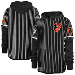 Baltimore Orioles Pinstripe Double Header Pullover Hoodie Black | 47 brand